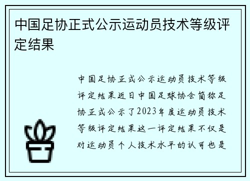 中国足协正式公示运动员技术等级评定结果